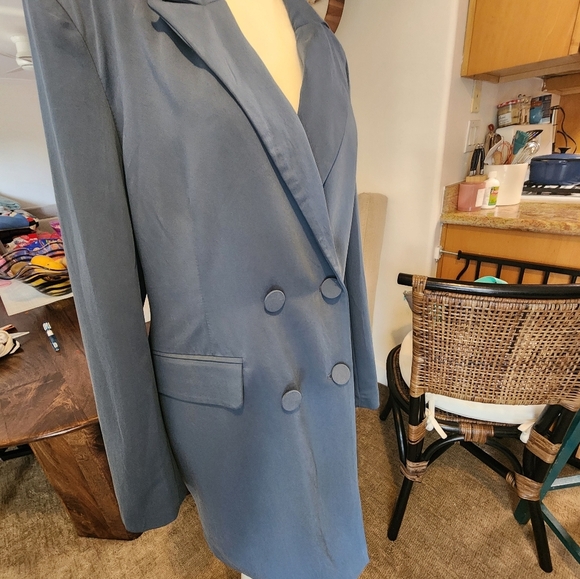 NwT 7 For All Mankind Long Line Trench Blazer Blue Size Large Spring Coat - Picture 7 of 11